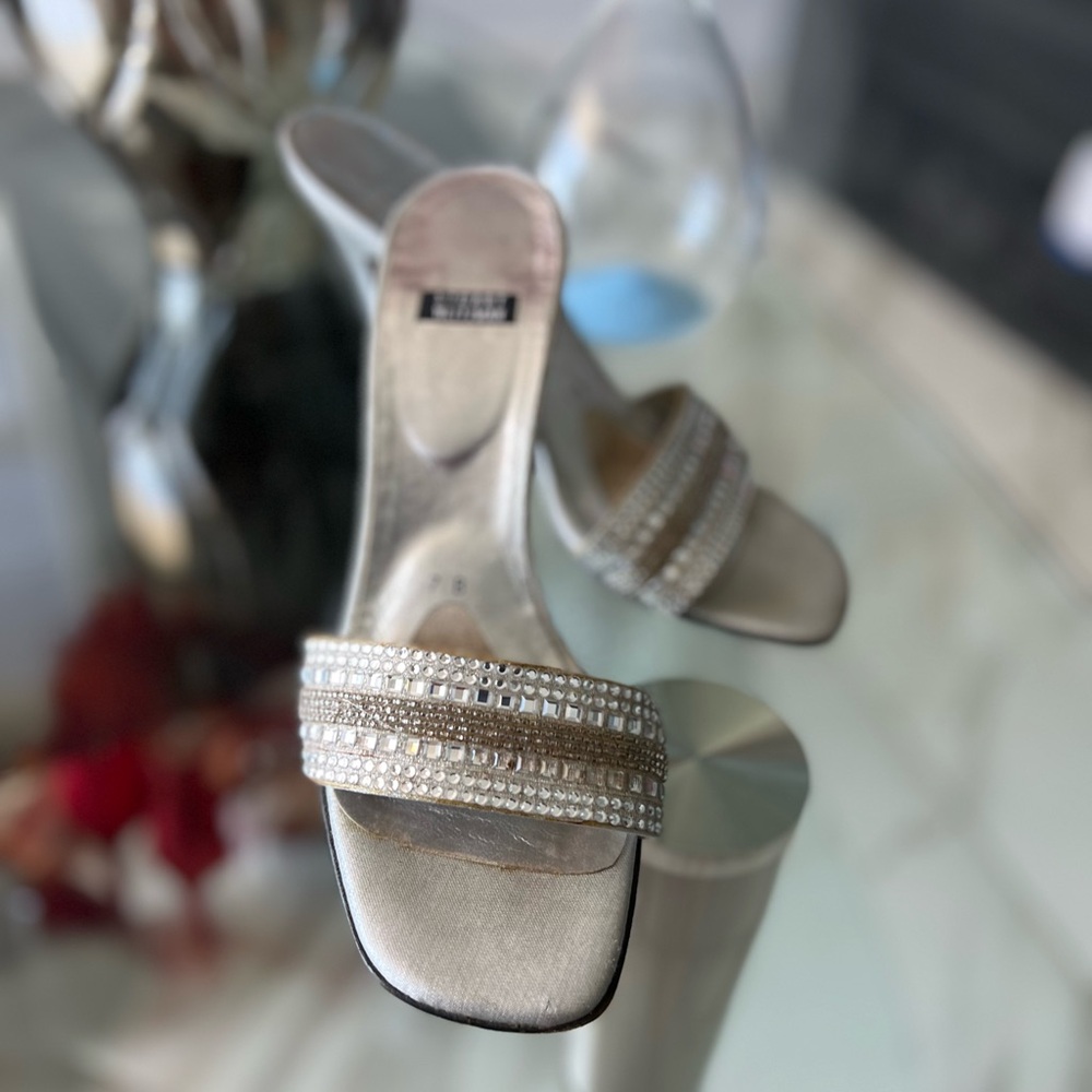 Silver Stuart Weitzman slide heels size 7